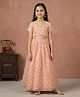 ISHTI Georgette Woven Half Sleeves Floral Printed Lace Embellished Lehenga Choli Set - Peach
