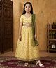 ISHTI Georgette Woven Half Sleeves Floral Printed Lace Embellished Lehenga Choli Set With Dupatta - Yellow