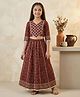 ISHTI Cotton Woven Three Fourth Sleeves Ethnic Motifs Printed Lace Embellished Lehenga Choli Set - Maroon
