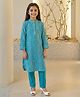 ISHTI Pure Cotton Woven Three Fourth Sleeves Abstract Printed Kurti & Pants Set - Blue