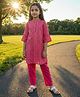 ISHTI Pure Cotton Woven Three Fourth Sleeves Abstract Printed Kurti & Pants Set - Red
