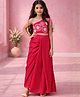ISHTI Chiffon Woven One Shoulder Floral Embroidered Top & Skirt Set - Magenta