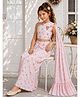 ISHTI Georgette Woven One Shoulder Floral Printed Coordinating Top & Skirt Set - Pink