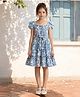 ISHTI Modal Woven Half Sleeves Floral Printed Dress - Aqua Blue