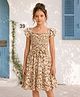 ISHTI Modal Woven Half Sleeves Floral Printed Dress - Brown