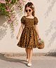 ISHTI Modal Woven Half Sleeves Abstract Printed Dress - Mustard