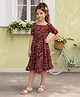 ISHTI Modal Woven Half Sleeves Abstract Printed Dress - Red