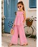 ISHTI Georgette Woven Sleeveless Floral Applique Detailed Top & Pants Set - Pink