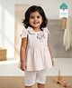 Keebee Organics Cotton Woven Half Flutter Sleeves Striped & Bird Embroidered Coordinating Top & Shorts Set - Beige