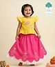 Keebee Organics Cotton Woven Cap Sleeves Floral Embroidered Lehenga Choli Set - Yellow & Pink