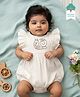 Keebee Organics Cotton Woven Cap Sleeves Striped & Snail Embroidered Onesie - Beige