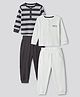 Bonfino Cotton Elastane Rib Knit Solid and Yarn Dyed Henley Full Sleeves Striped T-Shirt and Solid Pajama Night Suit Pack Of 2 - Charcoal Grey & White