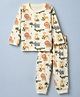 Babyhug Cotton Knit Full Sleeves Co-ord T-Shirt & Pyjama Night Suit with Animal Print in Beige