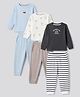 Bonfino Cotton Elastane Rib Knit Solid and Yarn Dyed Henley Full Sleeves Solid T-Shirt and Striped Pajama Night Suit with Bear & Big Happy Smile Text Print Pack Of 3 - Charcoal Grey Light Blue & White