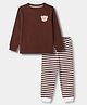 Bonfino Cotton Elastane Rib Knit Yarn Dyed Full Sleeves T-Shirt & Striped Pajama Night Suit with Polar Bear Print - Brown