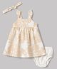 GAP Linen Woven Frock and Bloomer and Headband with Sleeveless and Floral Print in Khaki