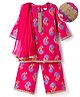 EARTHY TOUCH Cotton Jersey Knit Three Fourth Sleeves Kurta Palazzo & Dupatta Set With Floral Foil Print - Pink
