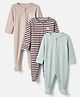 Bonfino Cotton Elastane Rib Knit Yarn Dyed Full Sleeves Striped Front Open Full Length Sleep Suits Pack of 3 in Beige Green Black