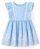 Twetoons Cotton Woven Frock with Half Frill Sleeves and Floral Embroidery in Light/Sky Blue