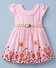 Twetoons Cotton Woven Flared Dress with Belt Half Sleeves and Floral Print in Peach