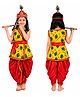 Sarvda Satin Woven Janmashtami Theme Sleeveless Morpankh Printed Krishna Fancy Dress Costume Set - Yellow & Red