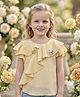 Truffles Chiffon Woven Half Sleeves Floral Applique Detailed & Shimmered Top - Yellow