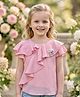 Truffles Chiffon Woven Half Sleeves Floral Applique Detailed & Shimmered Top - Pink