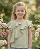 Truffles Chiffon Woven Half Sleeves Floral Applique Detailed & Shimmered Top - Green