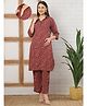 Moms Maternity Viscose Rayon Woven Three Fourth Sleeves Floral Printed Coordinating Maternity Kurti & Pants Set With Front Open Nursing Access - Multi Colour