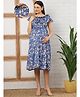 Moms Maternity Moss Crepe Woven Sleeveless Floral Printed Maternity Dress With Side Zipper Nursing Access - Blue