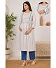 Moms Maternity Cotton Blend Woven Three Fourth Sleeves Abstract Printed Maternity Kurti With Side Zipper Nursing Access & Pants Set - Off White