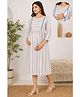 Moms Maternity Cotton Blend Woven Three Fourth Sleeves Abstract Printed Maternity Kurti With Side Zipper Nursing Access - Off White
