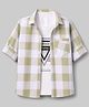 Radutu Cotton Woven Full Sleeves Checks Shirts With Separate Text Print T-Shirt - Olive Green & White