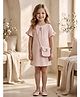 Truffles Cotton Blend Knit Half Puffed Sleeves Abstract Applique Detailed Dress With Sling Bag - Pink
