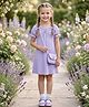 Truffles Cotton Blend Knit Half Puffed Sleeves Abstract Applique Detailed Dress With Sling Bag - LIlac