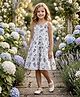 Truffles Cotton Blend Woven Sleeveless Floral Applique Detailed & Printed Tiered Dress - Navy Blue