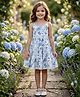 Truffles Cotton Blend Woven Sleeveless Floral Applique Detailed & Printed Tiered Dress  - Light Blue