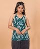 TeenTrums Cotton Woven Sleeveless Tropical Theme Printed Kurti Style Top - Teal Blue