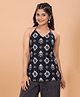 TeenTrums Cotton Woven Sleeveless Floral Printed Kurti Style Top - Black