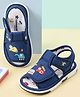 Cute Walk by Babyhug Velcro Musical Sandals With Vehicle Embroidery - Navy Blue