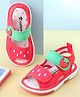 Cute Walk by Babyhug Velcro Closure Musical Sandals with Strawberry Applique - Red