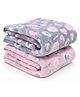 BRANDONN Single Ply Coral Blanket Pack of 2 Heart Prints - Peach & Grey