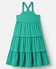 GAP Cotton Woven Solid Relaxed Fit Square Neck Sleeveless Tiered Dress - Green