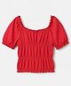 Gap Cotton Knit Relaxed Fit Top with Half Sleeves and Smocked Detailing - Red