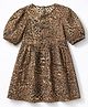 GAP Cotton Woven Dress with Half Sleeves and Animal Print - Brown