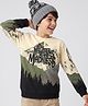 Pine Kids Cotton Mixes Knit Sweatshirt With Full Sleeves and Mountain Print - White