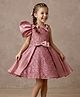 smile baby NX Tissue Woven One Shoulder Sleeves Floral Embroidered Bow Applique & Frills Detailed Dress - Pink