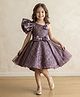 smile baby NX Tissue Woven One Shoulder Sleeves Floral Embroidered Bow Applique & Frills Detailed Dress - Lavender