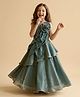 smile baby NX Satin Woven Sleeveless Sequin Embellished Floral Applique Detailed Layered Gown - Green