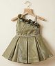 smile baby NX Satin Woven One Shoulder Sleeves Stones Embellished Floral Applique Detailed Dress - Olive Green